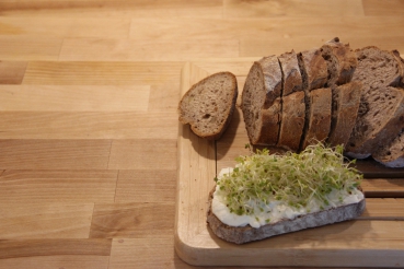 Vollkornbrötchen mit Hüttenkäse und Sprossen