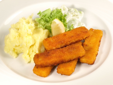 Fischstäbchen mit Wasabi-Püree