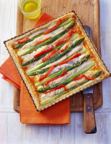 Seelachsquiche mit grünem Spargel