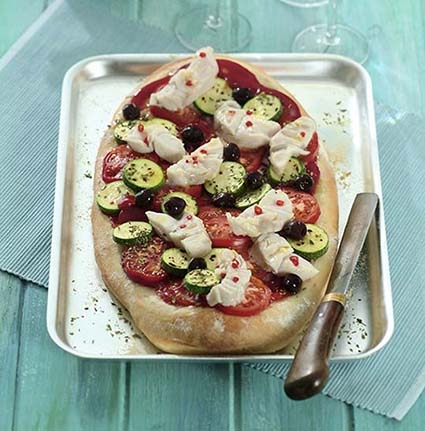 Kartoffelpizza mit Seelachsstreifen