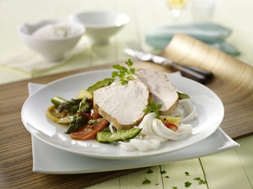 Marinierte Putenbrust mit gebratenem Spargel