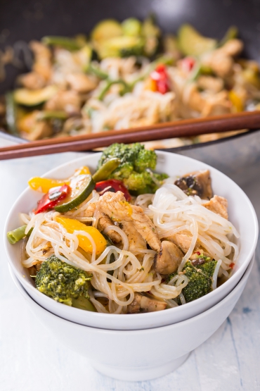 Putenfleisch und buntes Gemüse aus dem Wok