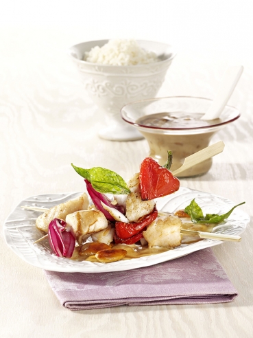 Fischschaschlik in Mandelsauce