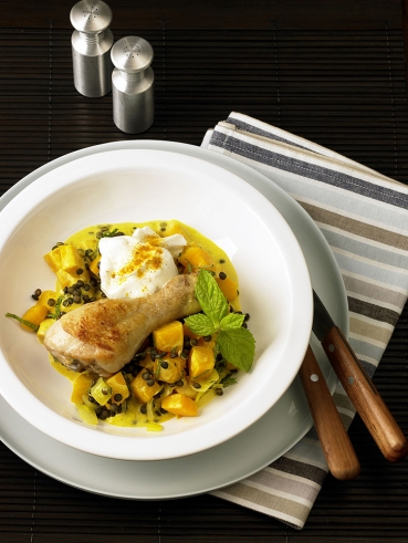 Kürbis mit Linsen