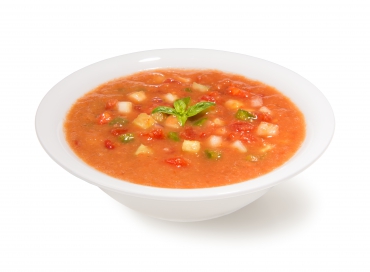 Gazpacho (kalte Gemüsesuppe) mit würzigen Croûtons