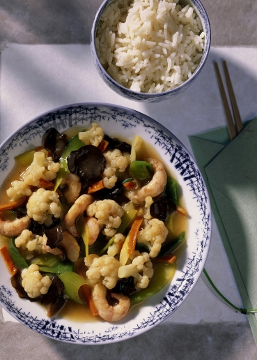 Chinesische Gemüsepfanne mit Shrimps