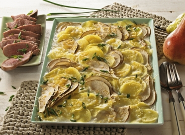 Entenbrust mit Kartoffel-Birnen-Gratin