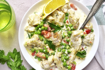 Fisch-Gemüsepfanne mit Reis