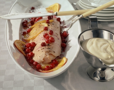 Forellenfilets mit Cranberries und Zitronenmousseline