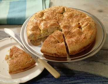 Hähnchenkuchen mit Lauch und Paprika