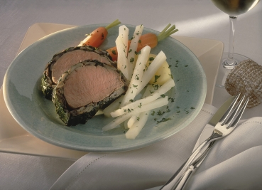 Kalbsfilet in Mangold-Champignonhülle