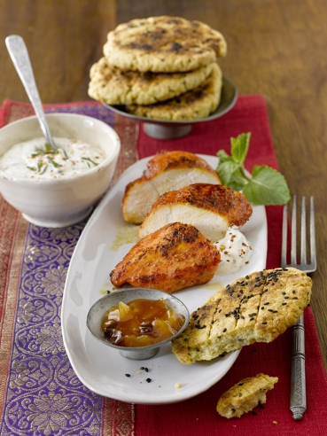 Kartoffelfladen mit Tandoori Hühnchen