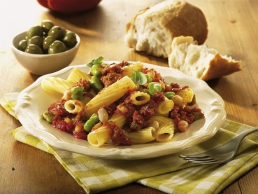 Pasta mit 2erlei Bohnen und Hackfleisch