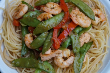 Pasta mit Scampi und Zuckerschoten