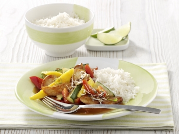 Putengeschnetzeltes mit Mango und Sprossen