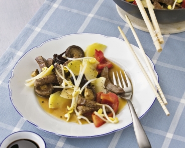 Rindfleischpfanne mit Honig und Soja