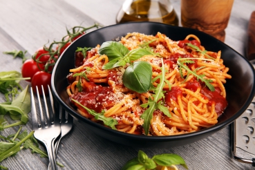 Spaghetti mit Paprikacreme und Pute