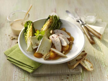 Geflügelsalat mit Brie, Aprikosen und Walnusskernen
