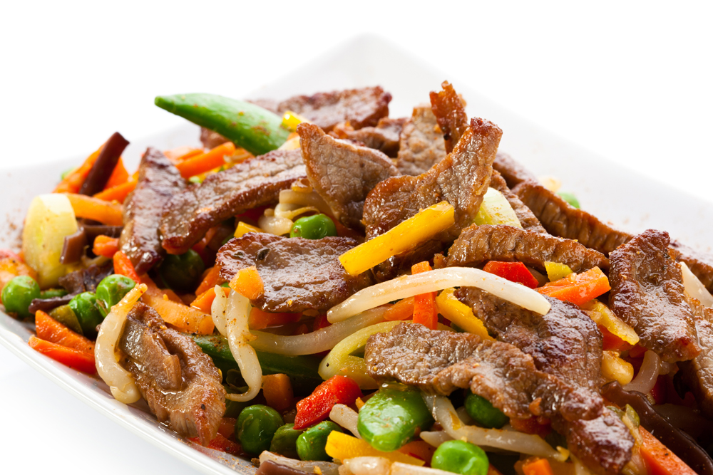 Schweinefilet mit Sesamreis und asiatischem Gemüse