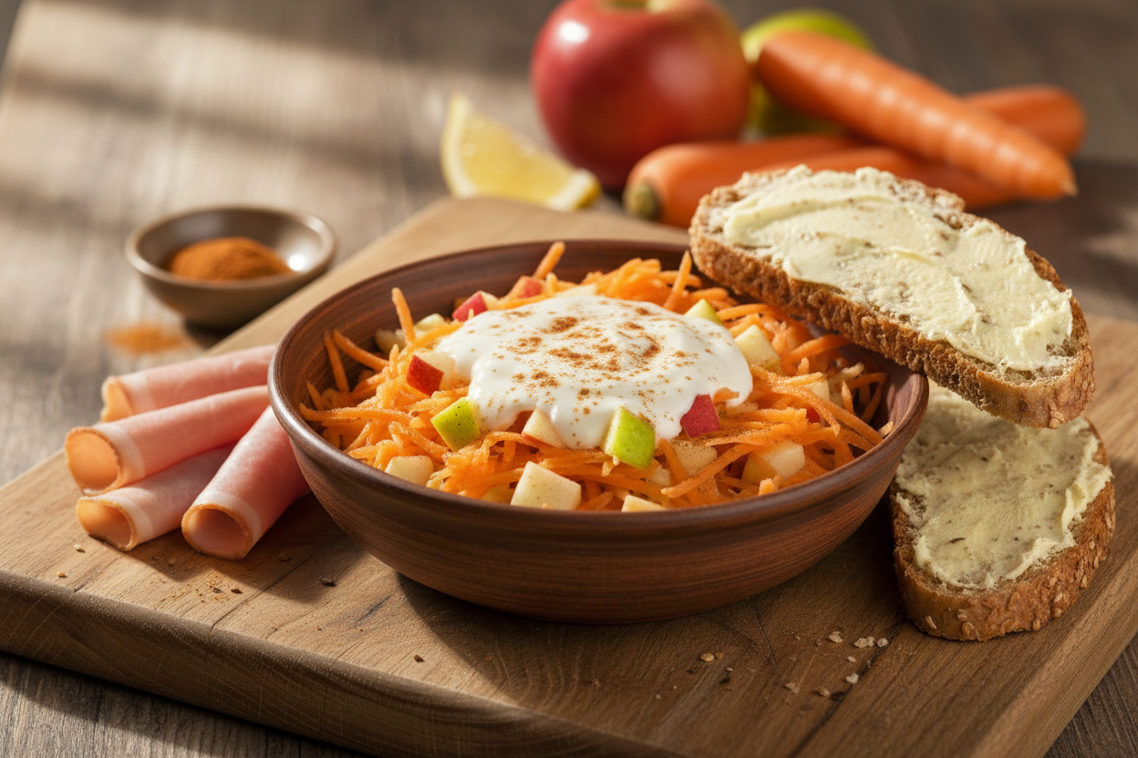 Apfel-Möhren-Rohkost mit Joghurtsoße