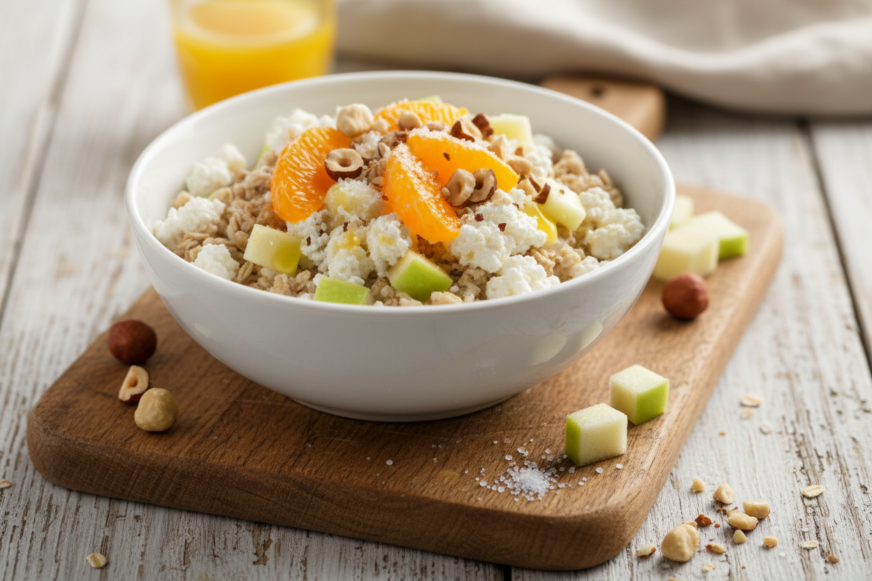Apfel-Orangen-Müsli mit Hüttenkäse