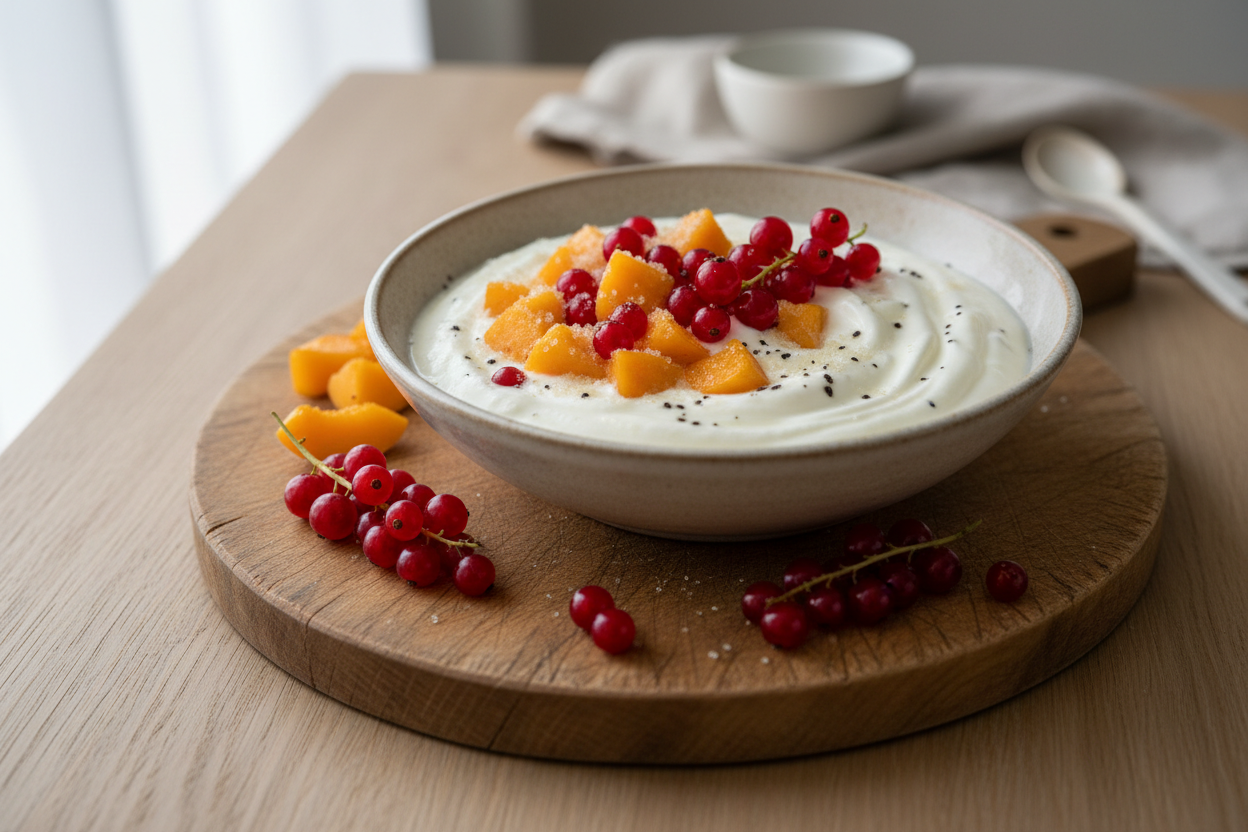 Aprikose mit Joghurt und Johannisbeeren