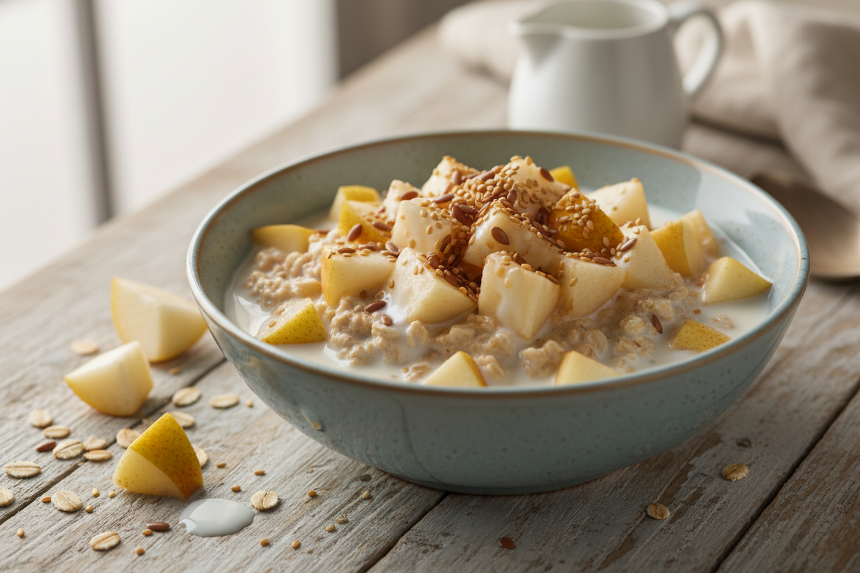 Birnenmüsli mit Milch
