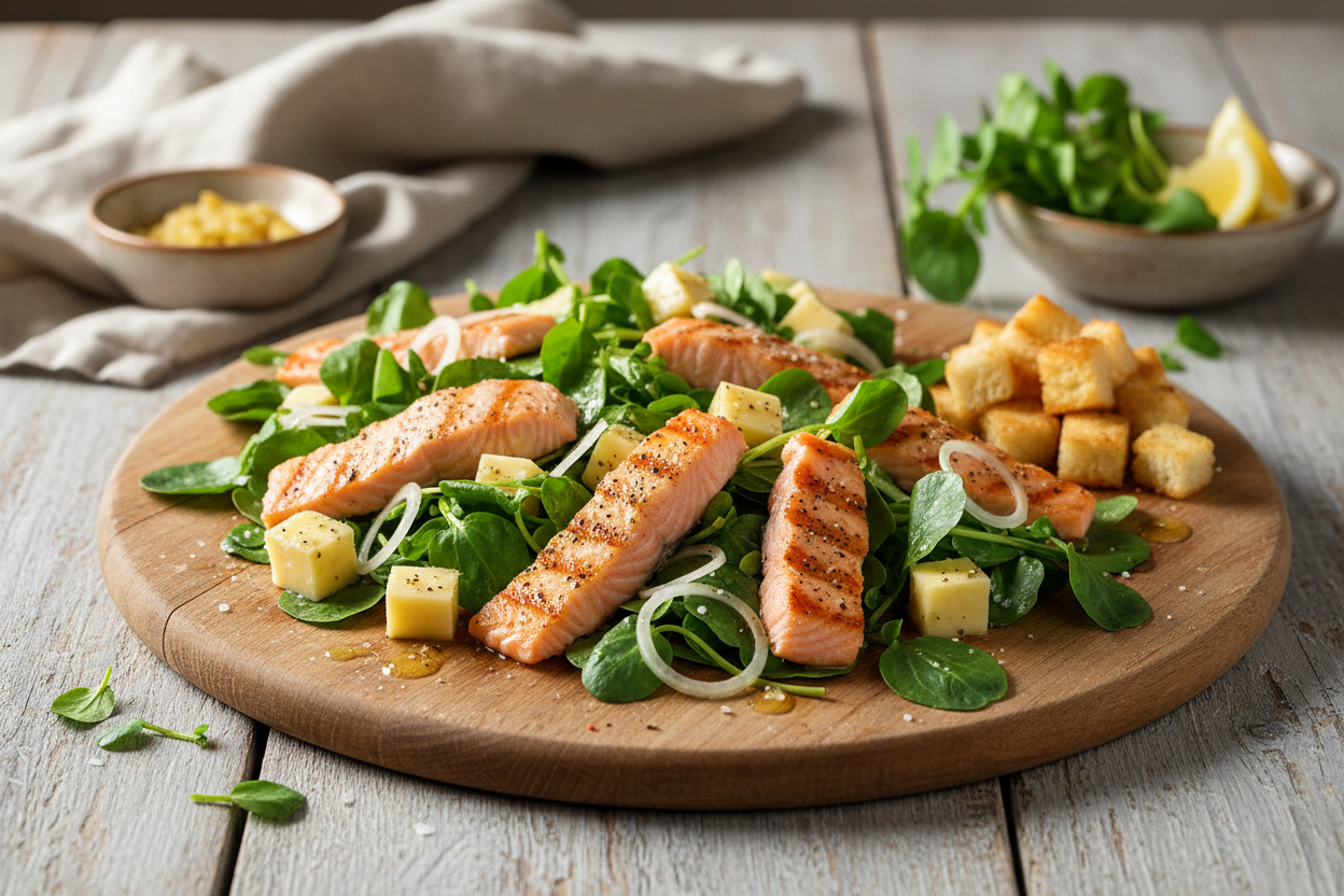 Brunnenkresse-Käsesalat mit Lachs