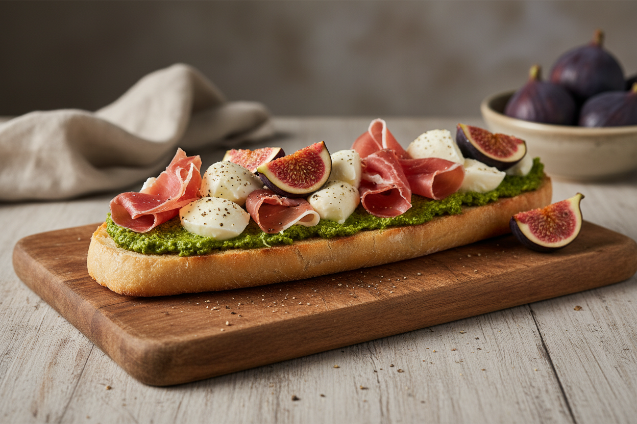 Ciabatta mit Mozzarella, Parmaschinken und Feige