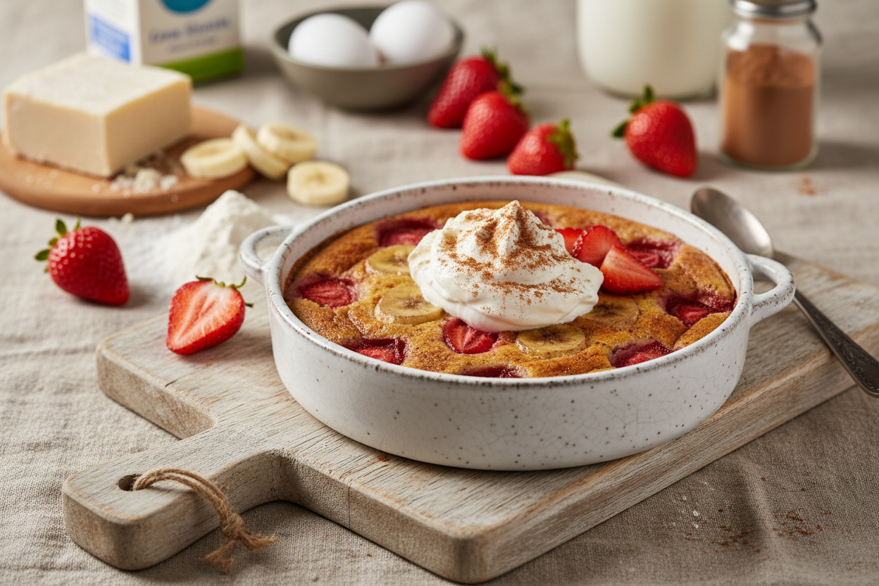 Clafoutis Erdbeer-Banane mit Zimtcreme