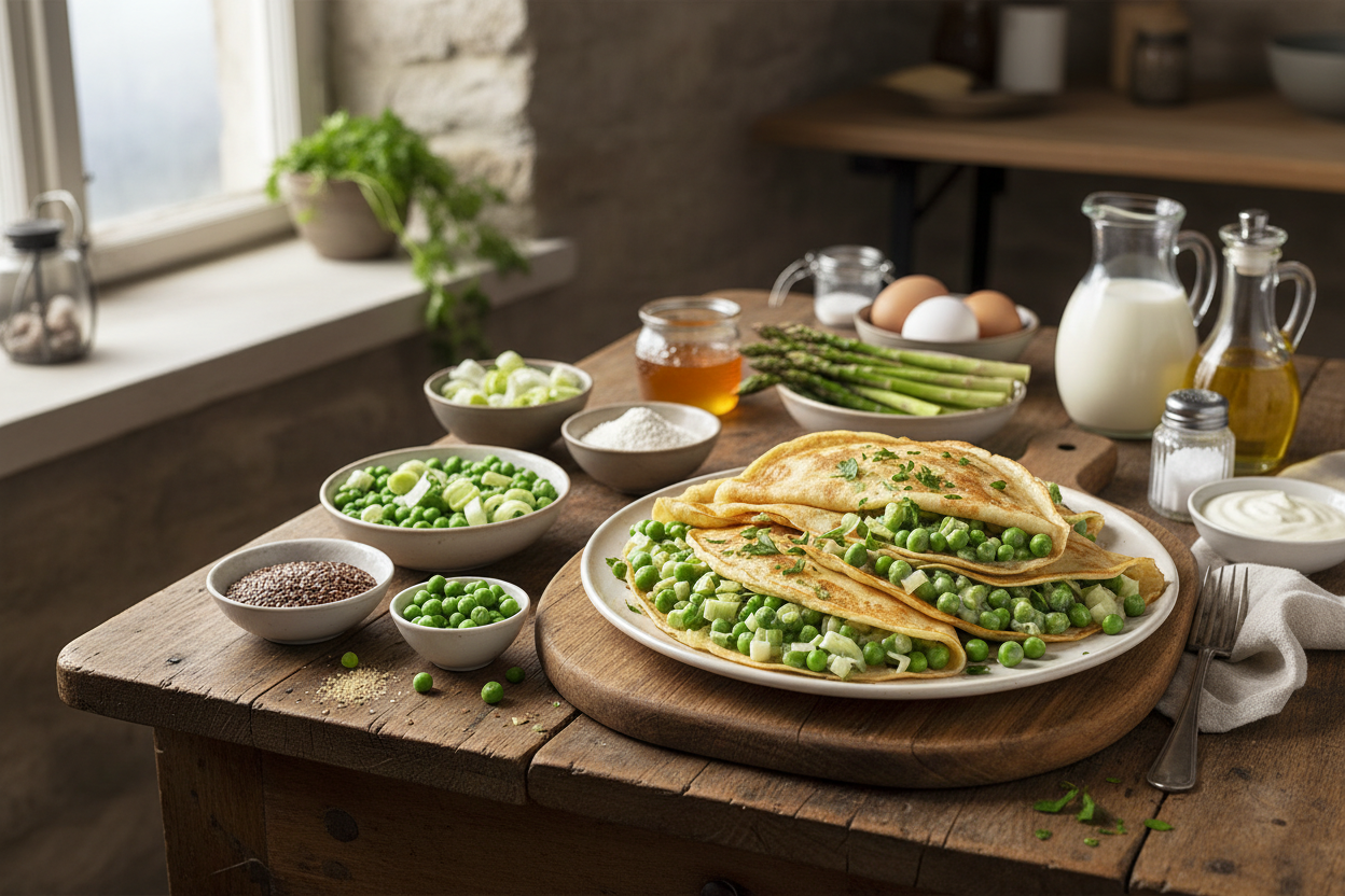 Crepes mit grünem Gemüse