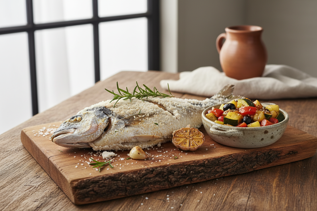 Dorade in der Salzkruste mit Ratatouille