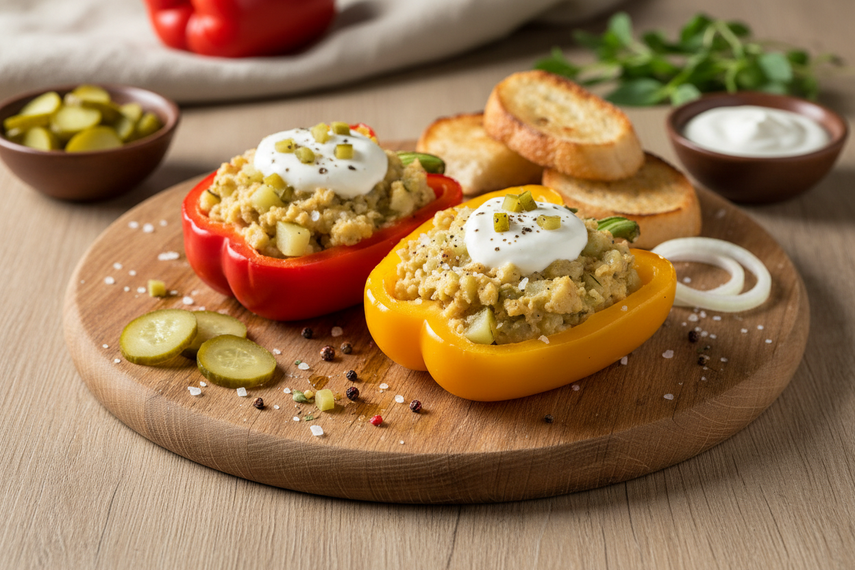 Gefüllte Paprika mit Kartoffel-Hummus-Füllung