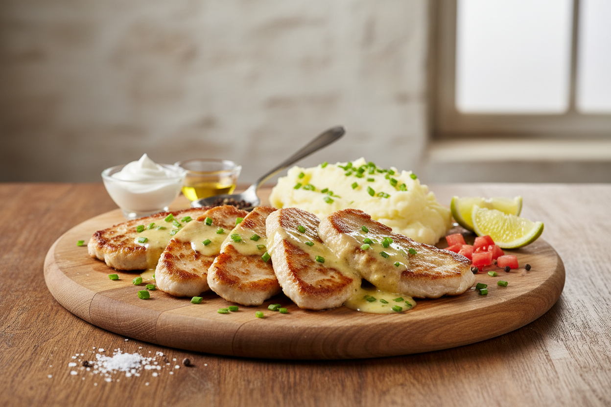 Kalbsschnitzelchen mit Limonensahne