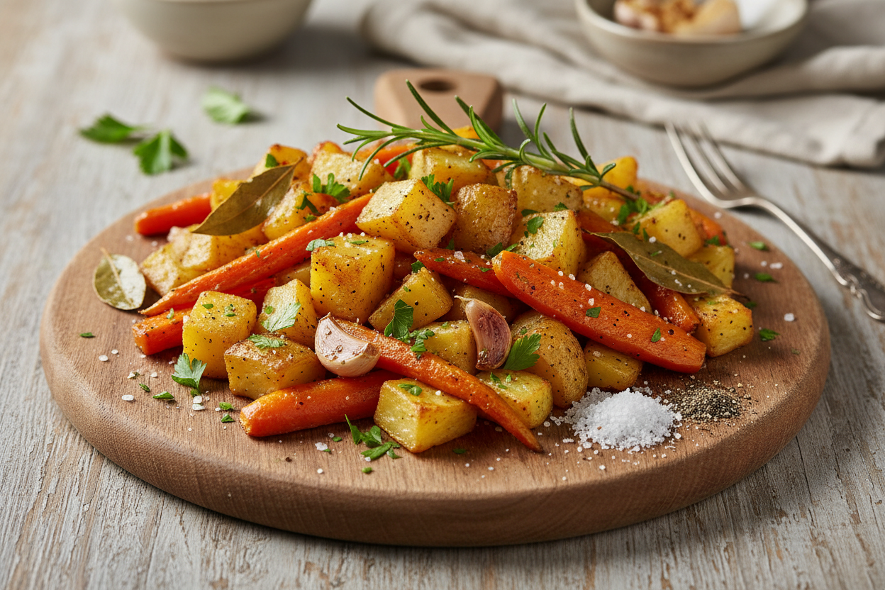 Knusprige Kartoffeln und Möhren vom Blech