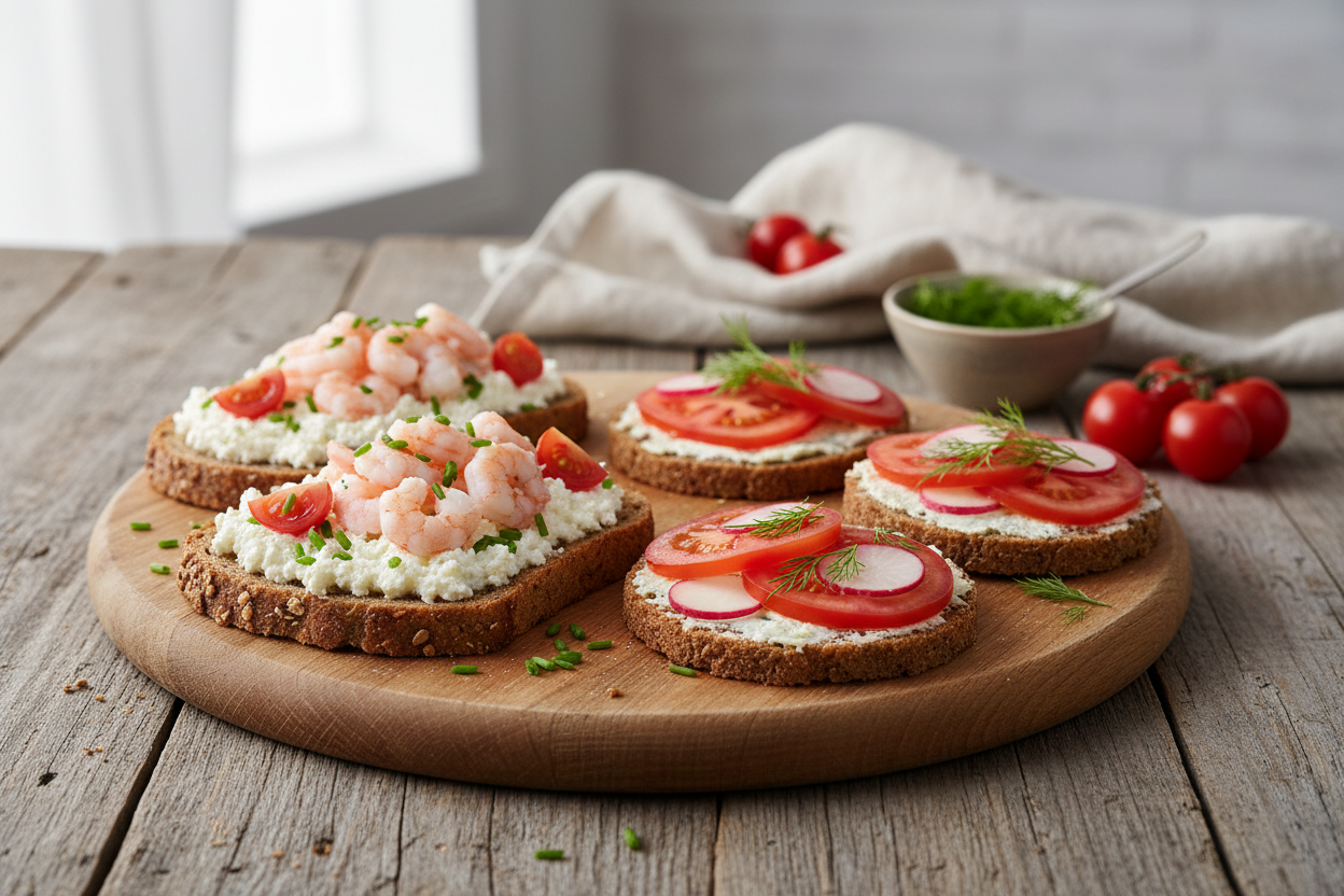 Krabben-Brot und Tomatenpumpernickel