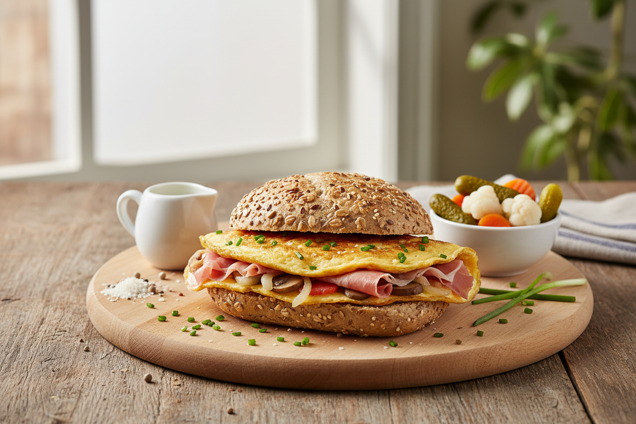 Mehrkornbrötchen mit Schinkenomelette