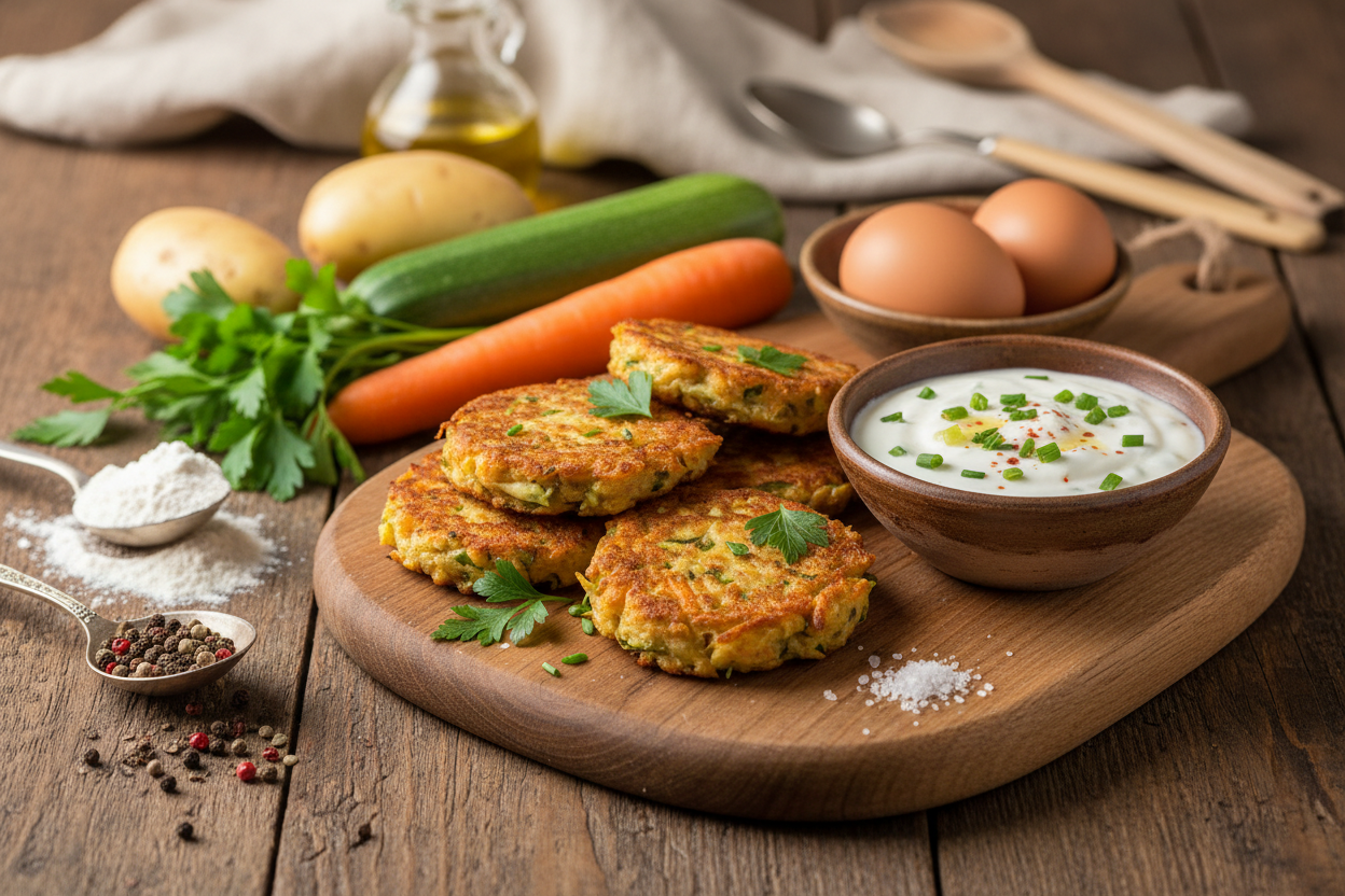 Möhrenpuffer mit Joghurtdip