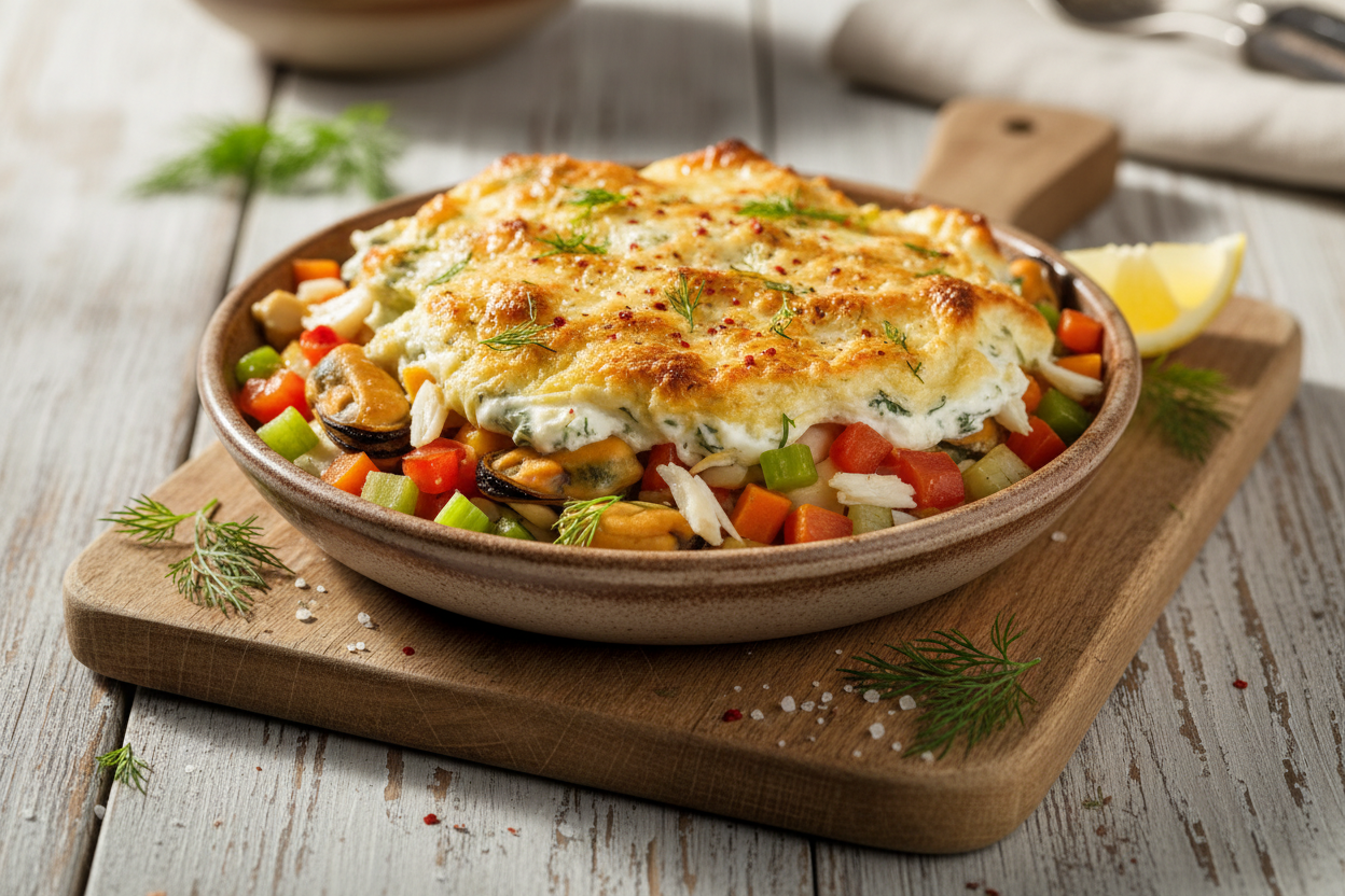 Muschel- und Krabbenragout überbacken