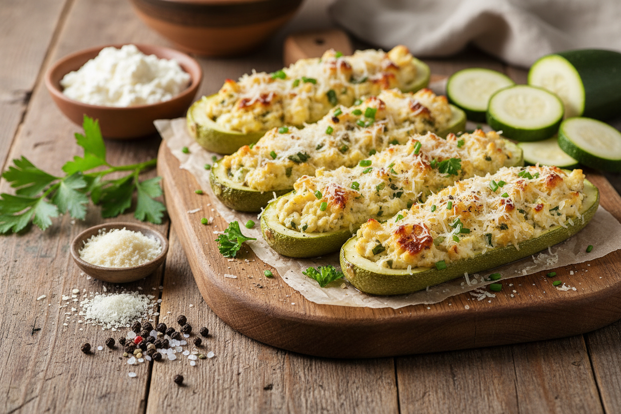 Ofengebackene Zucchini mit Parmesanfüllung