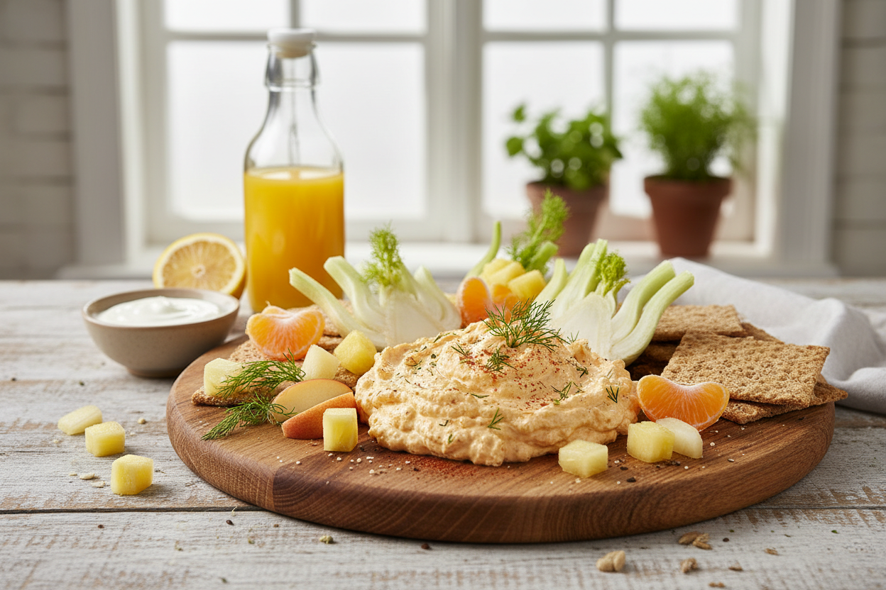 Paprika-Käseaufstrich mit Fenchelrohkost