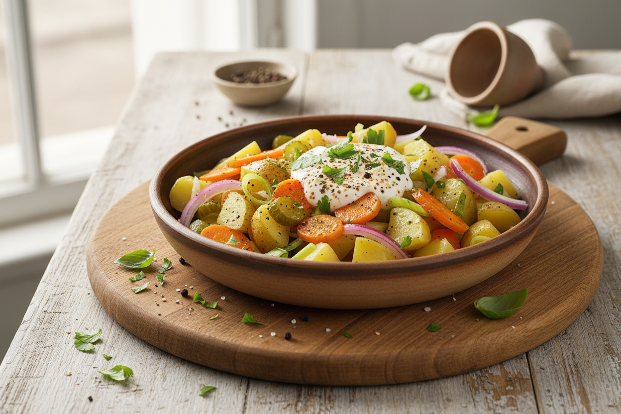 Pellkartoffeln mit pikantem Gemüse