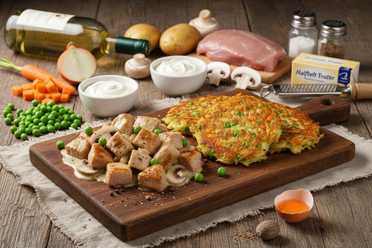 Putengeschnetzeltes mit Kartoffel-Gemüse-Rösti
