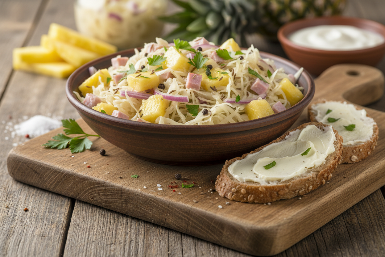 Sauerkrautsalat mit Ananas-Stücken
