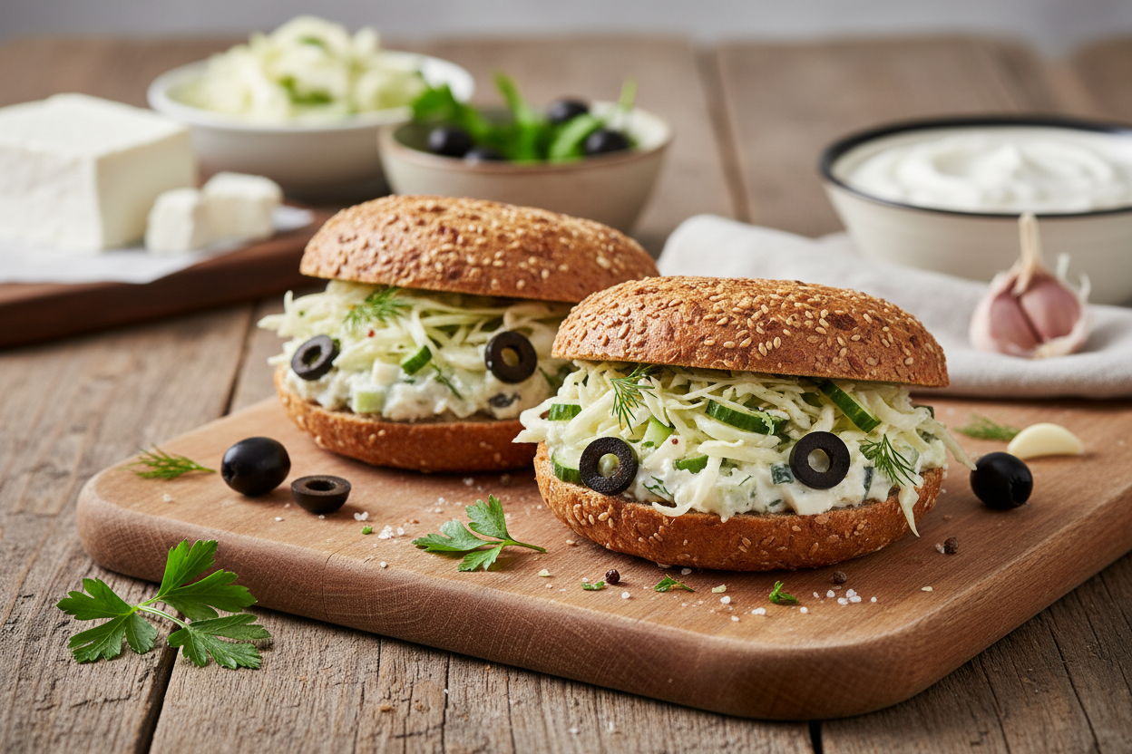 Schafskäse-Krautsalat-Sandwich
