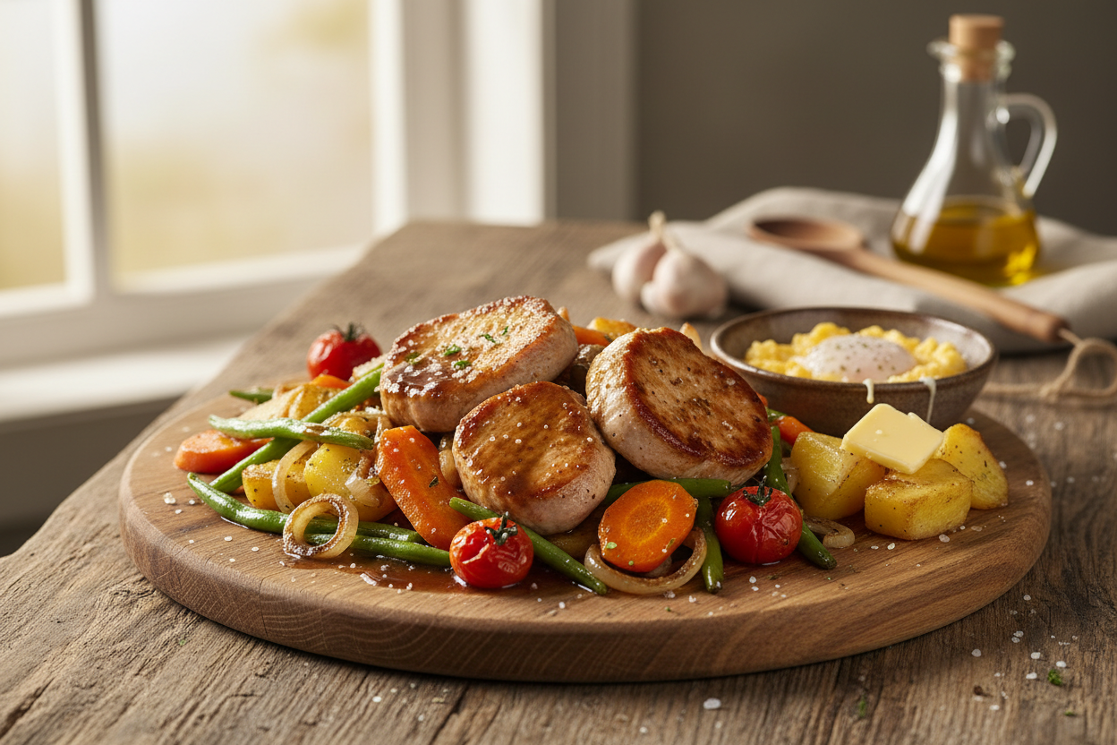 Schweinefilet mit buntem Gemüse