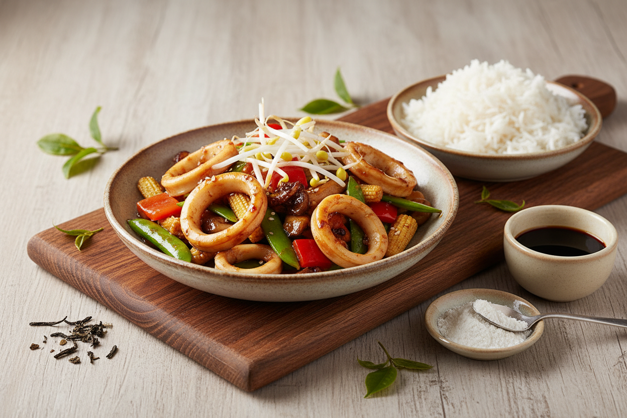 Tintenfisch aus dem Wok