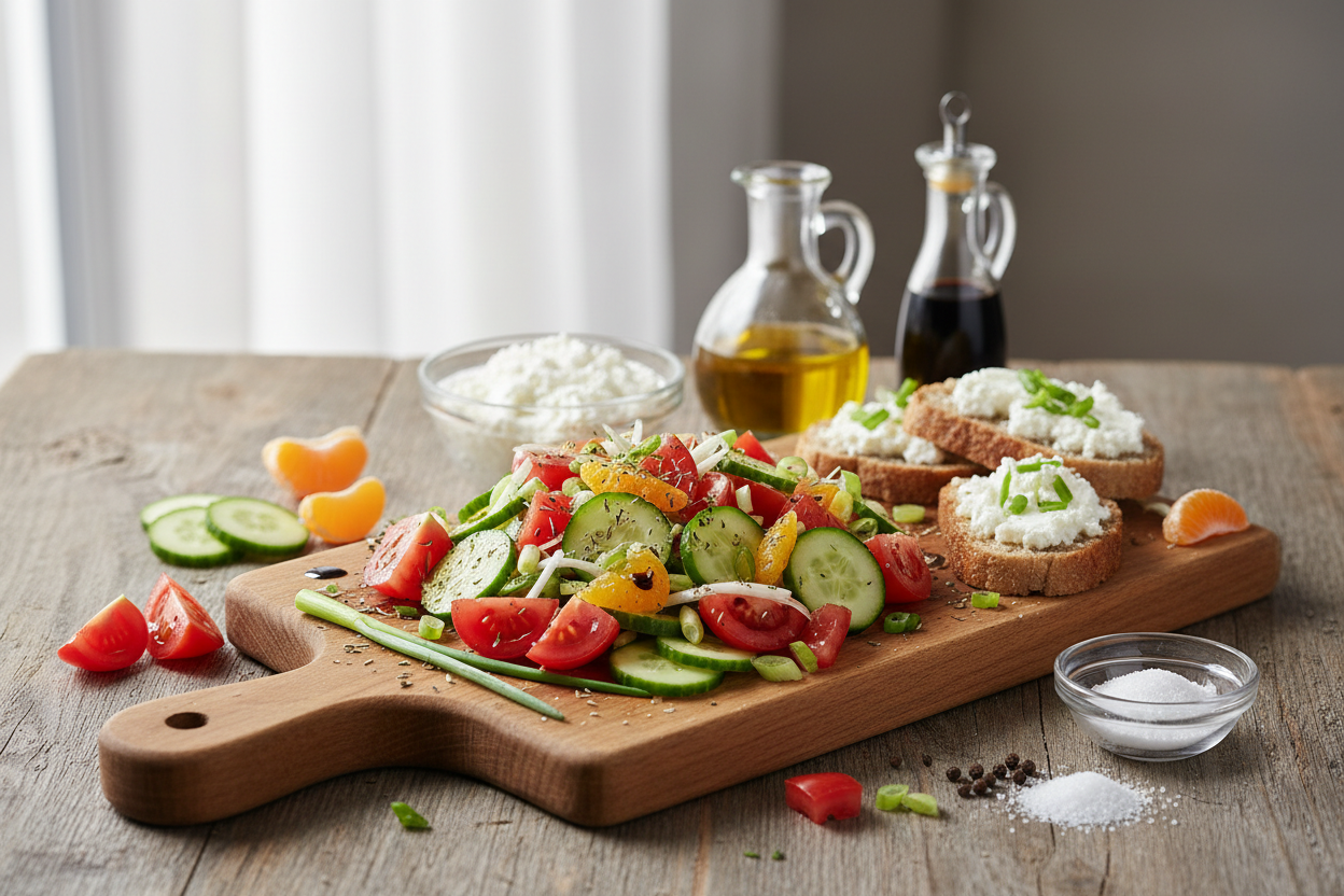 Tomaten-Gurkensalat mit Frühlingszwiebeln