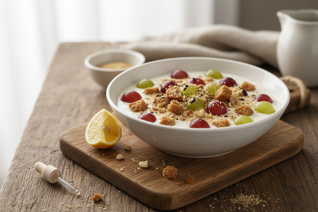 Trauben-Dickmilch mit Zwieback