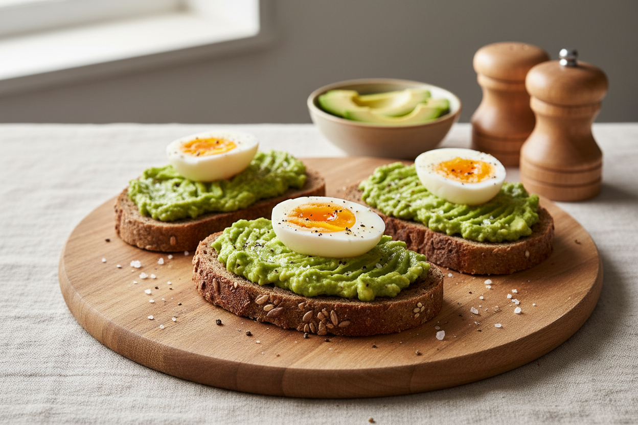 Vollkornbrot mit Avocado und Ei
